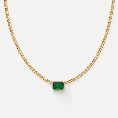 AURORA_Cuban_Link_Halskette_Bezel_Smaragd_Emerald_Stein_18kGelbgold