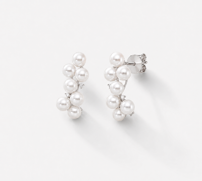 Diamond Cluster Pearl Stud Earrings | Coeur de Perle