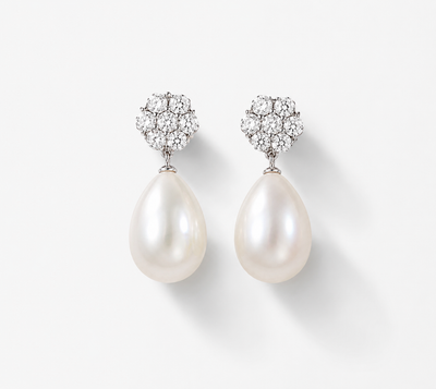 GRACE KELLY Diamond Pearl Drop Earring