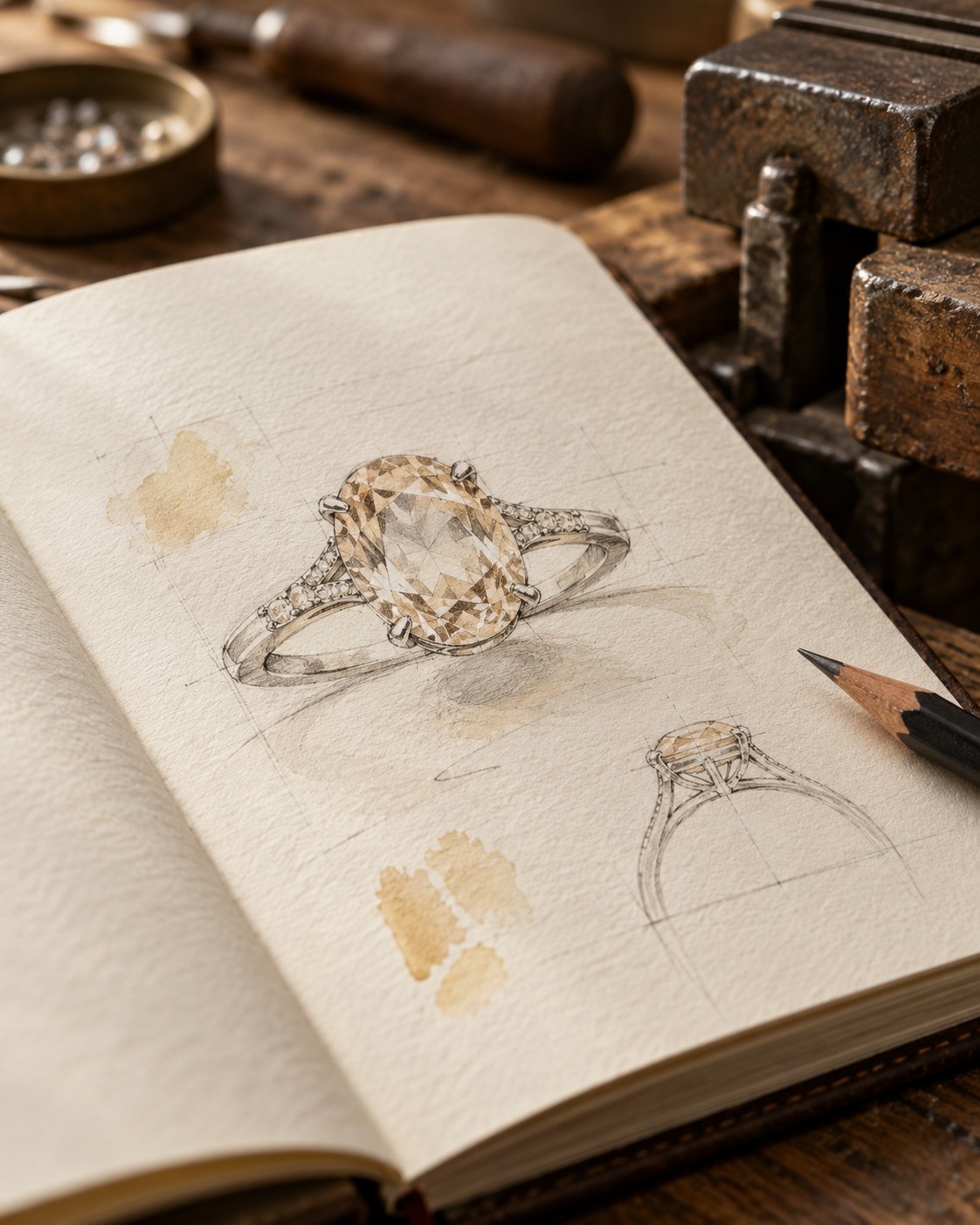Ringskizze mit Aquarell im Skizzenbuch