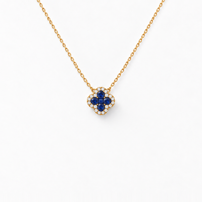 «Legacy of Elegance» Halskette Classic – blaue Saphire – gelbgold, beidseitig befestigtes Motiv