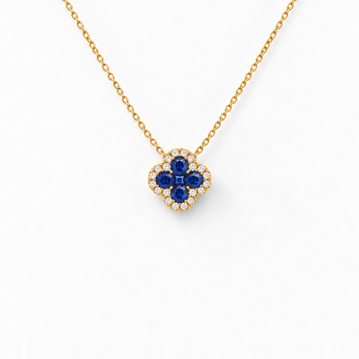 «Legacy of Elegance» Halskette Grande – blaue Saphire – gelbgold, beidseitig befestigtes Motiv
