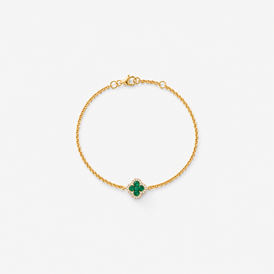 GISELLE Legacy of Elegance Armkette Petite mit grüne Smaragde in 18k Gelbgold, Kleeblatt-Motiv