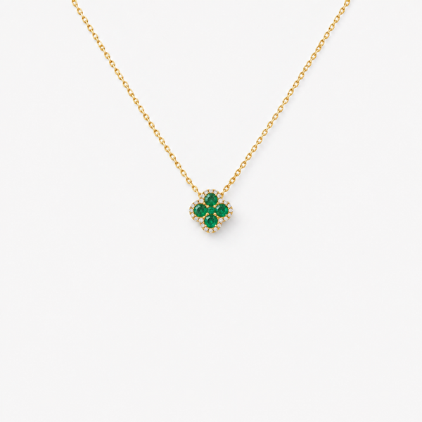 GISELLE Legacy of Elegance Halskette Petite mit grüne Smaragde in 18k Gelbgold, Kleeblatt-Motiv