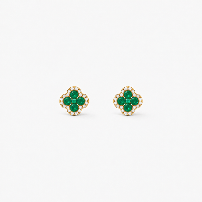 GISELLE Legacy of Elegance Ohrstecker Classic mit grüne Smaragde in 18k Gelbgold, Paar in Frontansicht