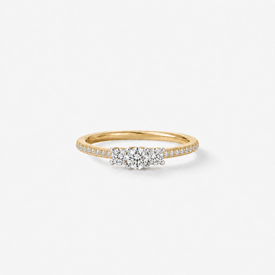 GISELLE PETITE TRILOGY Pavé Verlobungsring aus 18k Gelbgold und Weissgold mit natürlichen Brillanten, Frontansicht